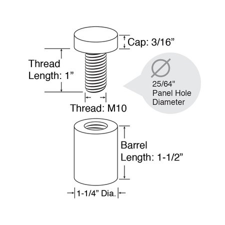 Outwater Round Standoffs, 1-1/2 in Bd L, Stainless Steel Plain, 1-1/4 in OD 3P1.56.00798